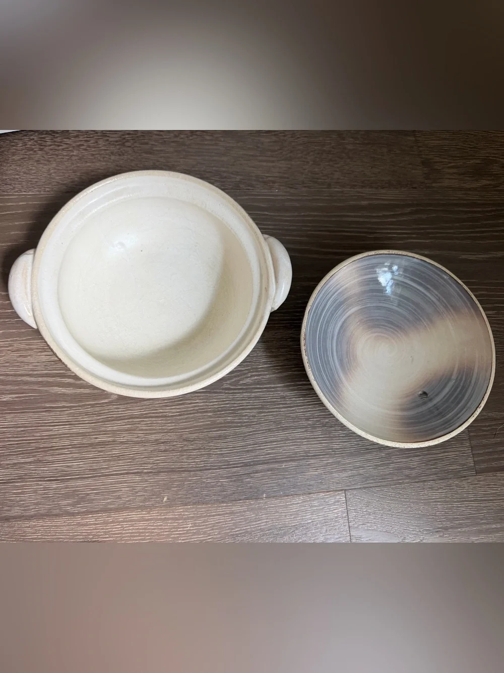 Japanese Shino-glazed earthenware donabe clay pot